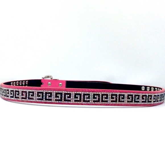 Pink MCM Greek key rhinestone pattern belt - Picture 4 of 5